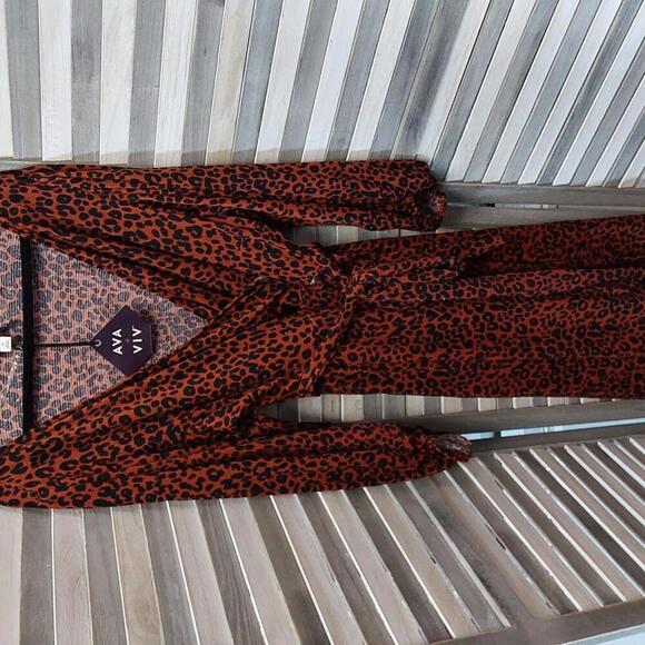 Women's Balloon Long Sleeve Knit V-Neck Faux Wrap MIDI Dress | Ava & Viv | 3X - Picture 2 of 11